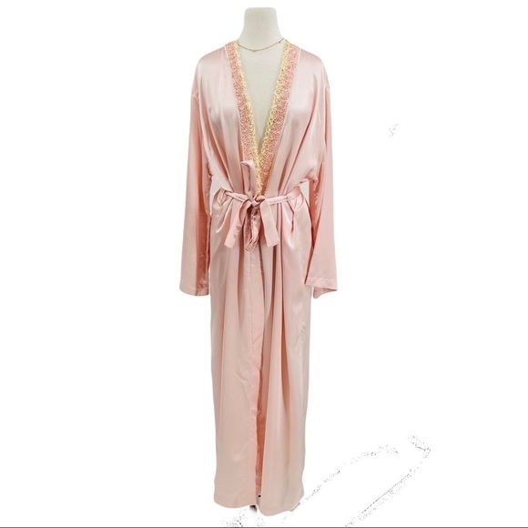 VALENTINO INTIMO For Saks Vintage Pink Satin Ribbon & Lace Detail Robe Size L - Picture 1 of 9